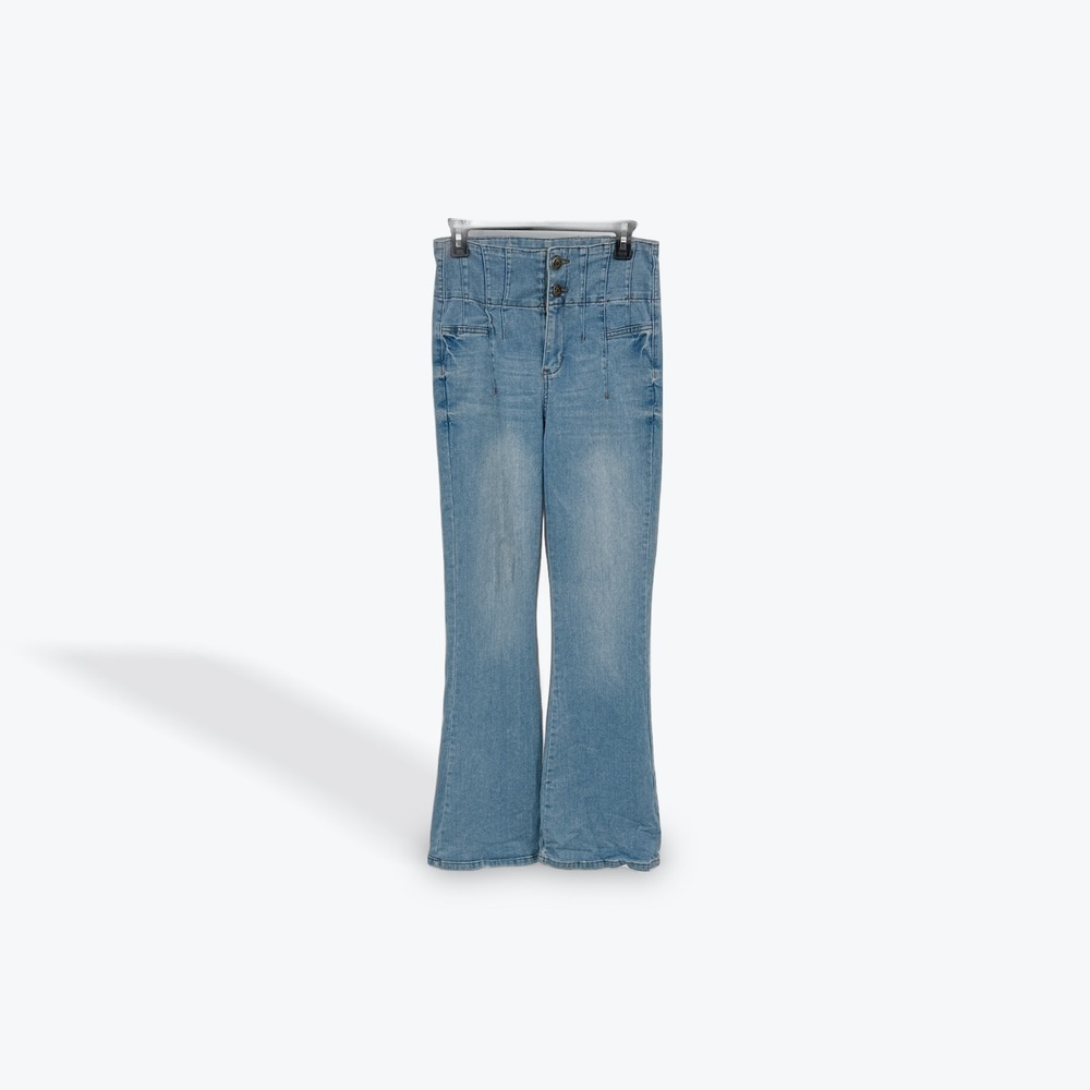 BBJ Los Angeles Women's‎ Flare Jeans Size 7/28 High Waist Button Light Wash